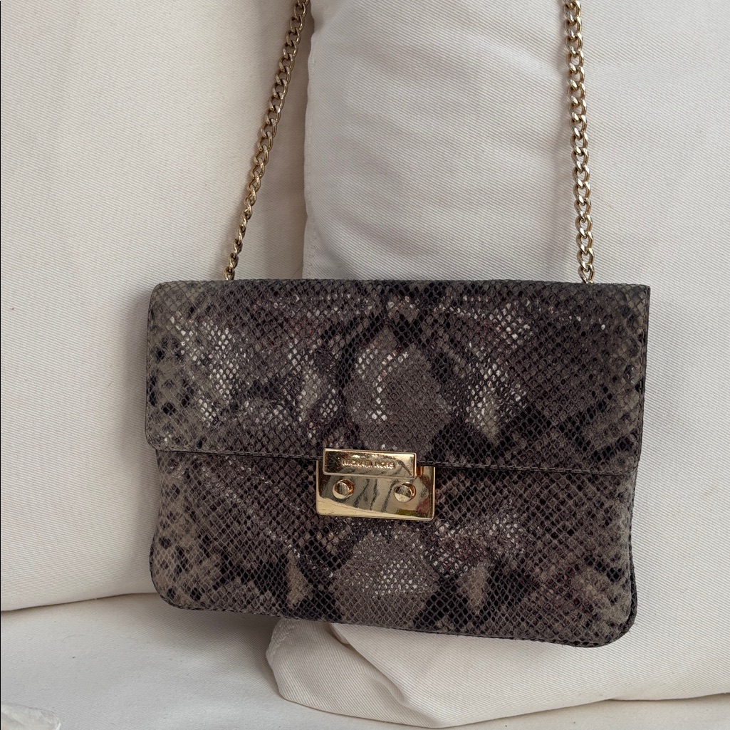 Elegant Snakeskin Crossbody Bag - Black And Grey